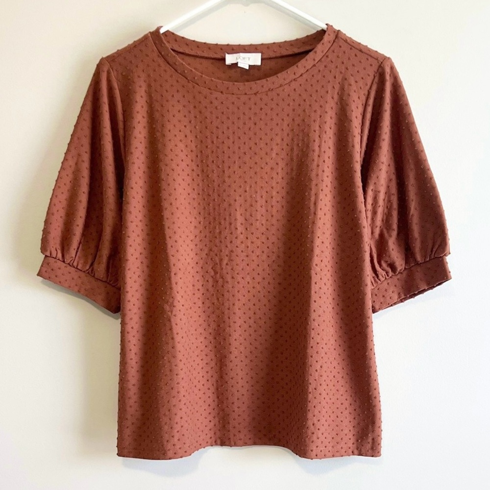 Loft Textured Swiss Dot Short Puff Sleeve Top